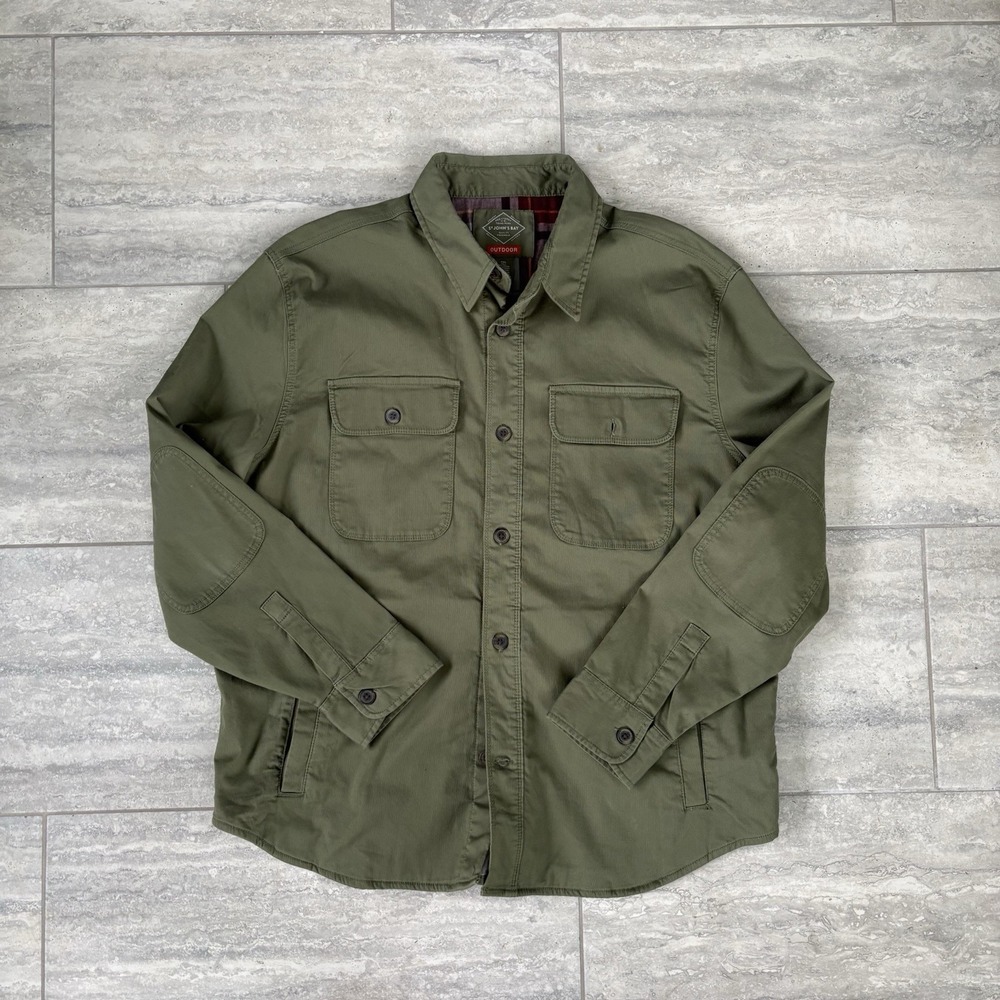 Field Shirt Jacket Olive Green Plaid Flanel Lining St. John's Bay Outdoor‎ XXL